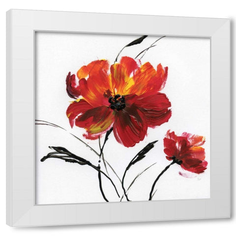 Red Poppy Splash III White Modern Wood Framed Art Print by Nan