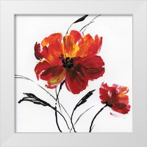 Red Poppy Splash III White Modern Wood Framed Art Print by Nan