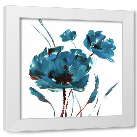 Blue Poppy Splash II White Modern Wood Framed Art Print by Nan