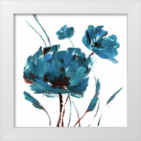 Blue Poppy Splash II White Modern Wood Framed Art Print by Nan