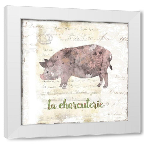 Golden Cuisine Pig White Modern Wood Framed Art Print by Robinson, Carol