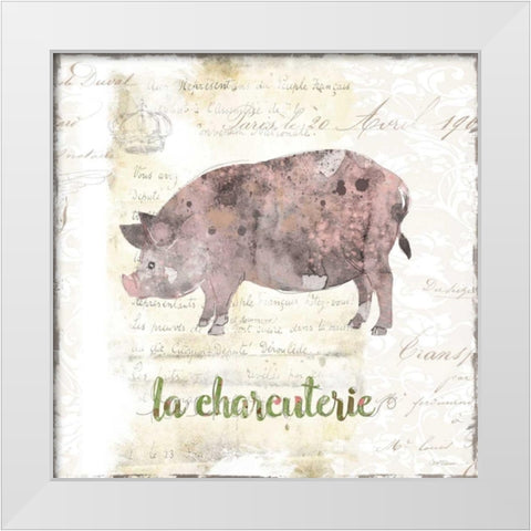 Golden Cuisine Pig White Modern Wood Framed Art Print by Robinson, Carol