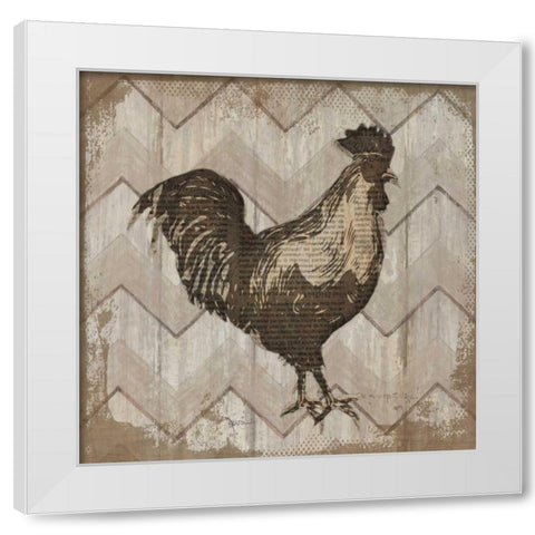 Well Read Rooster White Modern Wood Framed Art Print by Tava Studios