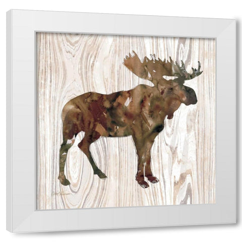 Pine Forest Moose White Modern Wood Framed Art Print by Robinson, Carol