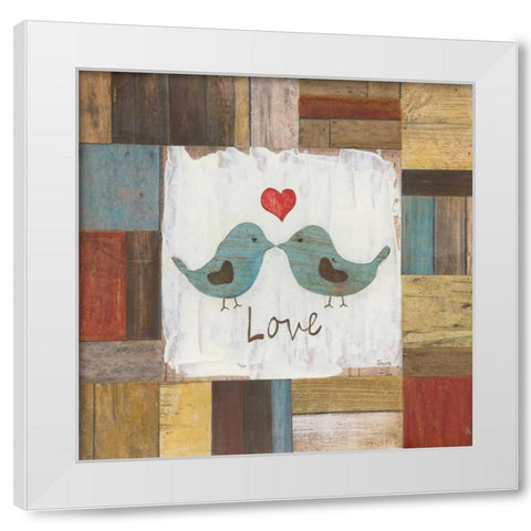 Love Birds White Modern Wood Framed Art Print by Tava Studios