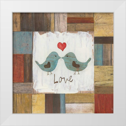 Love Birds White Modern Wood Framed Art Print by Tava Studios