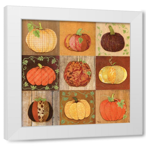 9 Patch Pumpkins White Modern Wood Framed Art Print by Tava, Janet