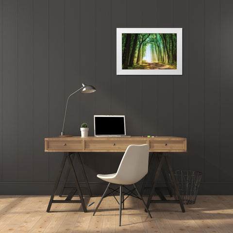 Curtain of White Modern Wood Framed Art Print by Van de Goor, Lars