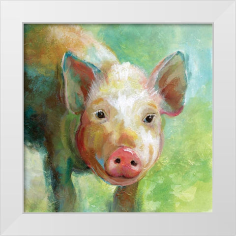 Colorful Quirky Pig White Modern Wood Framed Art Print by Nan