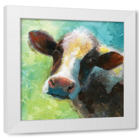 Colorful Quirky Cow White Modern Wood Framed Art Print by Nan