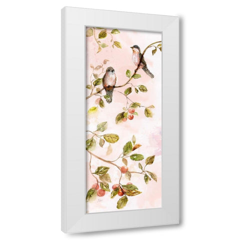 Birds and Blush Blossoms I White Modern Wood Framed Art Print by Nan