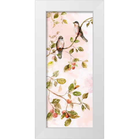 Birds and Blush Blossoms I White Modern Wood Framed Art Print by Nan