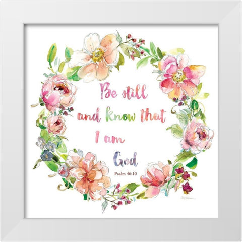 Floral Scripture Wreath I White Modern Wood Framed Art Print by Robinson, Carol