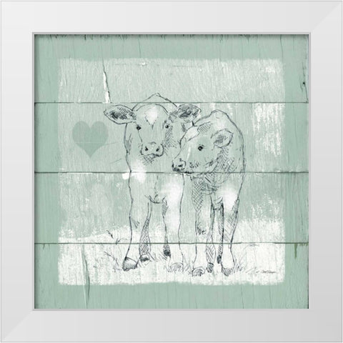 Friendly Calves I White Modern Wood Framed Art Print by Robinson, Carol