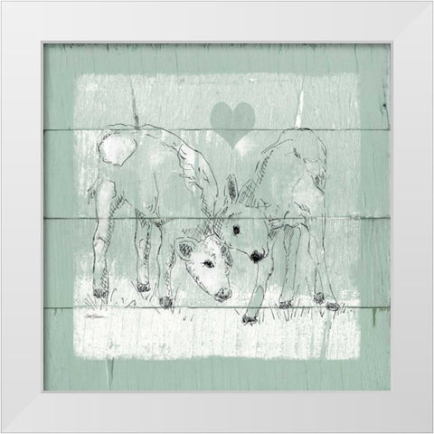 Friendly Calves II White Modern Wood Framed Art Print by Robinson, Carol