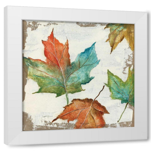 Fall Leaves White Modern Wood Framed Art Print by Tava Studios