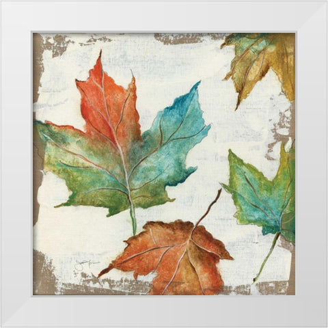Fall Leaves White Modern Wood Framed Art Print by Tava Studios