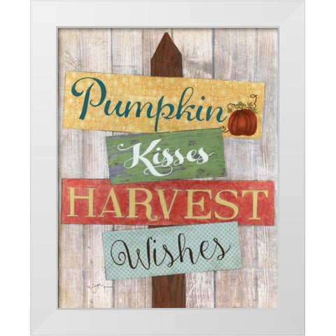 Pumpkin Kisses White Modern Wood Framed Art Print by Tava Studios