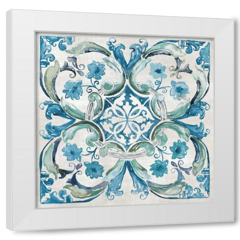 Carribean Tile I White Modern Wood Framed Art Print by Nan