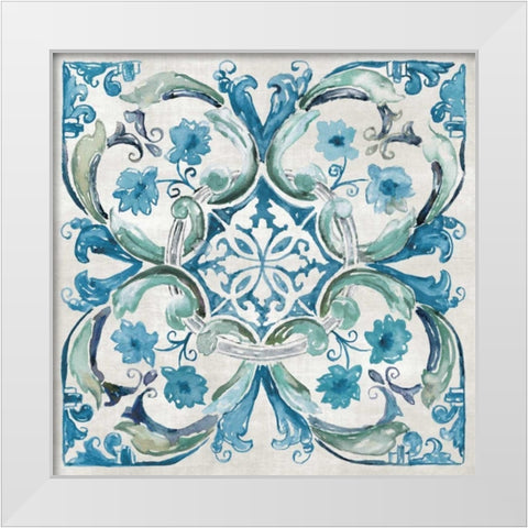 Carribean Tile I White Modern Wood Framed Art Print by Nan