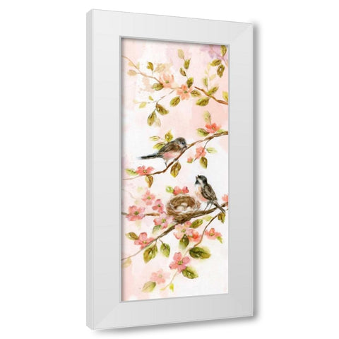 Blushing Birds II White Modern Wood Framed Art Print by Nan