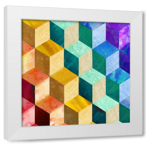 Rainbow Blocks White Modern Wood Framed Art Print by Nan