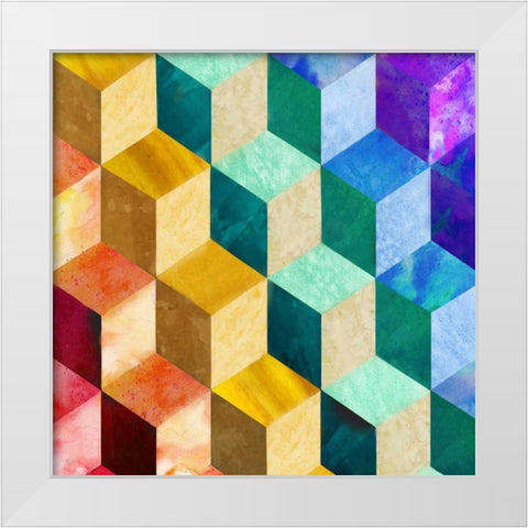 Rainbow Blocks White Modern Wood Framed Art Print by Nan