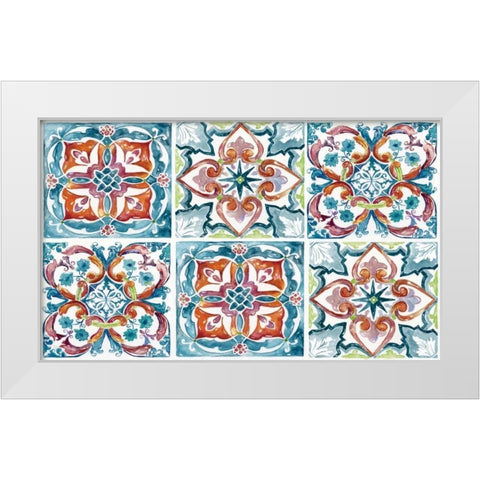 Caribbean Boho Tile White Modern Wood Framed Art Print by Nan