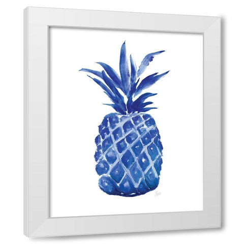 Indigo Pineapple White Modern Wood Framed Art Print by Nan