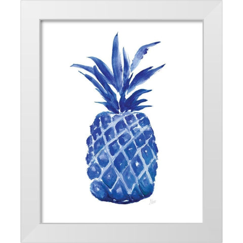 Indigo Pineapple White Modern Wood Framed Art Print by Nan