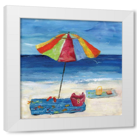 Bright Beach Umbrella I White Modern Wood Framed Art Print by Nan