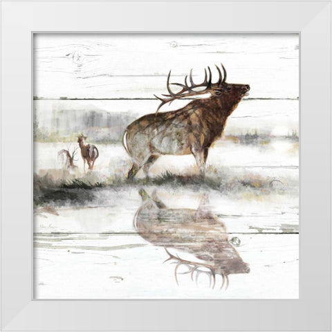 Rustic Misty Elk White Modern Wood Framed Art Print by Manning, Ruane