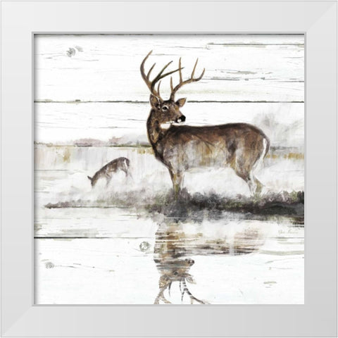 Rustic Misty Deer White Modern Wood Framed Art Print by Manning, Ruane
