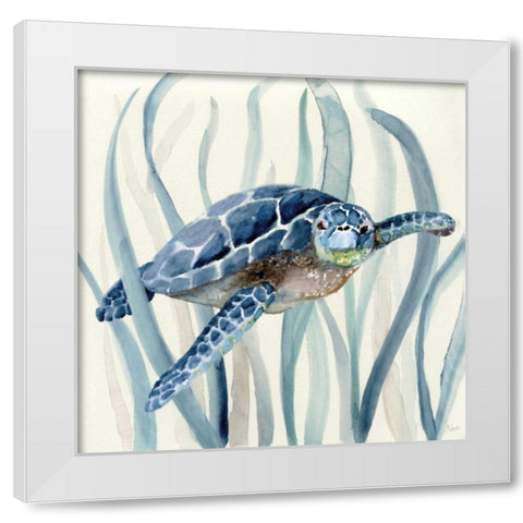 Turtle in Seagrass I White Modern Wood Framed Art Print by Nan