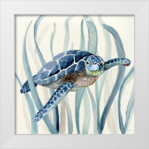 Turtle in Seagrass I White Modern Wood Framed Art Print by Nan