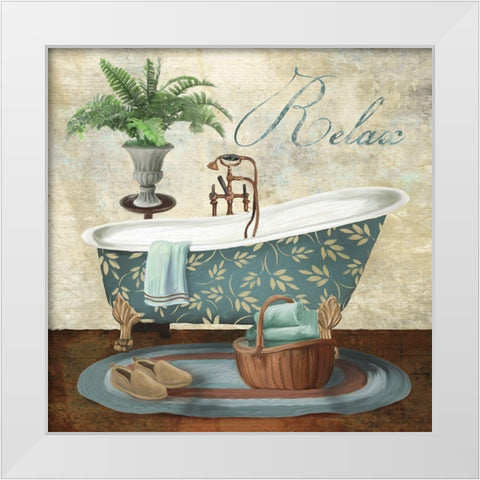Bath Relax White Modern Wood Framed Art Print by Knutsen, Conrad