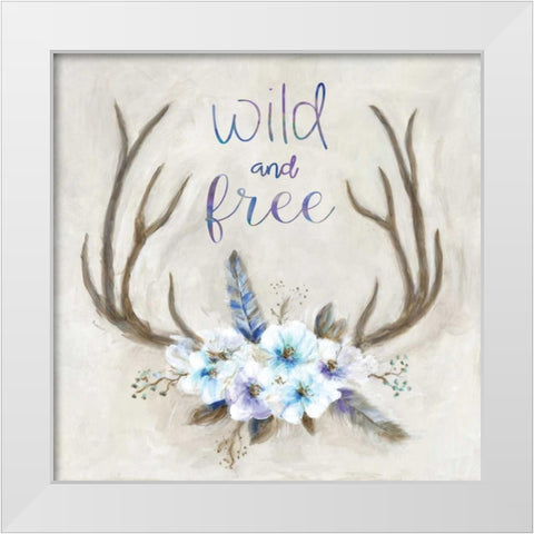 Boho Antlers White Modern Wood Framed Art Print by Dunlap, Marilyn