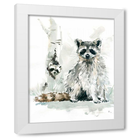 Raccoon and Baby White Modern Wood Framed Art Print by Robinson, Carol