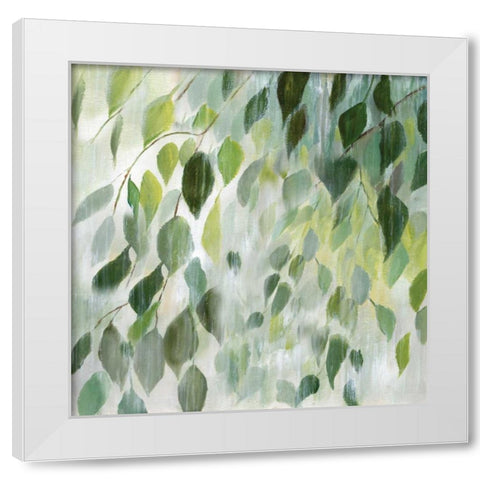 Misty Leaves White Modern Wood Framed Art Print by Nan