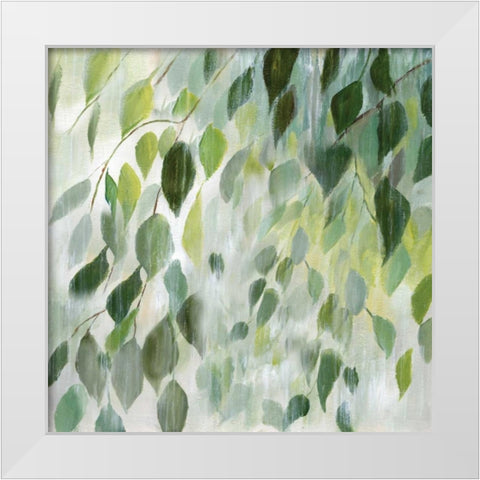 Misty Leaves White Modern Wood Framed Art Print by Nan