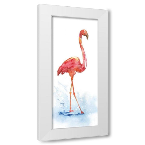 Flamingo Splash I White Modern Wood Framed Art Print by Nan