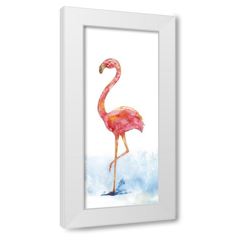 Flamingo Splash II White Modern Wood Framed Art Print by Nan