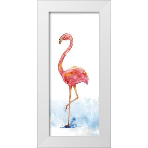 Flamingo Splash II White Modern Wood Framed Art Print by Nan