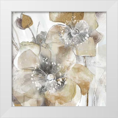 Taupe Spring Poppy White Modern Wood Framed Art Print by Donovan, Maria