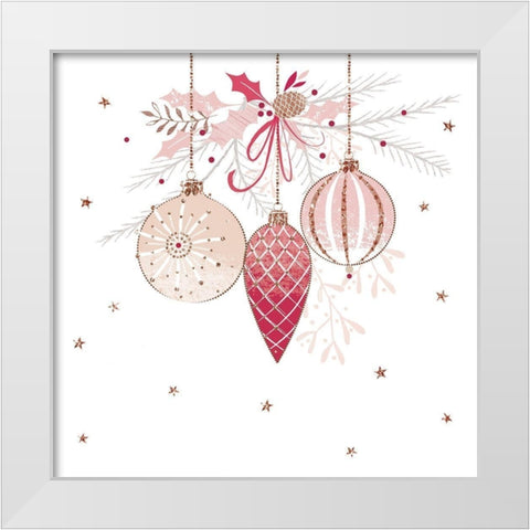 Pretty Pink Baubles White Modern Wood Framed Art Print by Sheldon, Christine