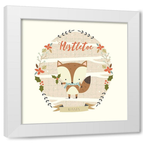 Holly Berry Fox White Modern Wood Framed Art Print by Evans, Nicola