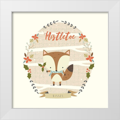 Holly Berry Fox White Modern Wood Framed Art Print by Evans, Nicola