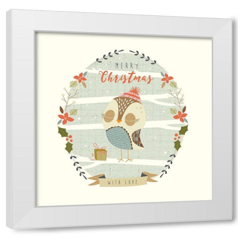 Holly Berry Owl White Modern Wood Framed Art Print by Evans, Nicola