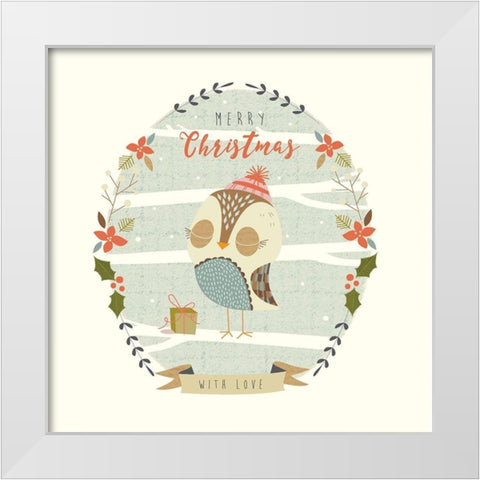 Holly Berry Owl White Modern Wood Framed Art Print by Evans, Nicola