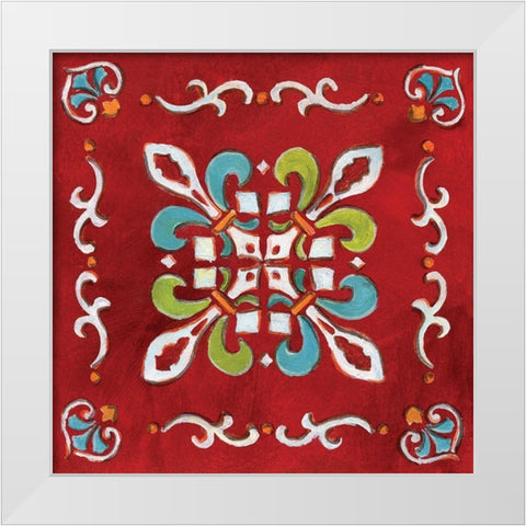 Red Bandana Mosaic White Modern Wood Framed Art Print by Nan